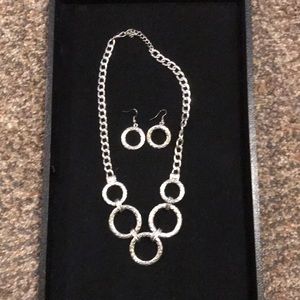 Silver color necklace and earrings set